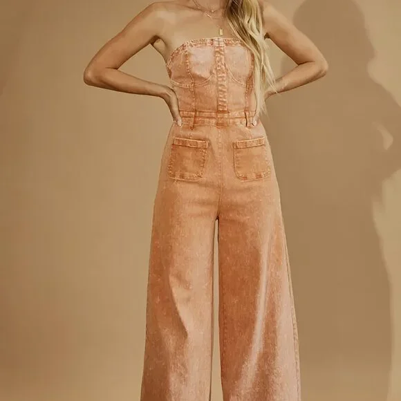 BOHO MINERAL WASH WIDELEG PLAYSUIT - Picture 4 of 4